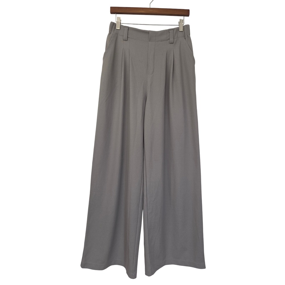 Halara Flex High Waisted Pocket Wide Leg Waffle Work Pants Women M Tall Gray